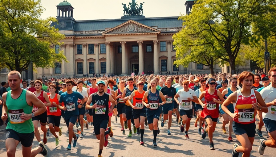 Marathon runners crowd passing Rijksmuseum for Training for TCS Amsterdam Marathon.