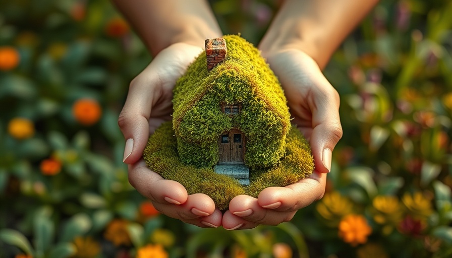 Moss-covered house in hands symbolizing eco-friendly living.