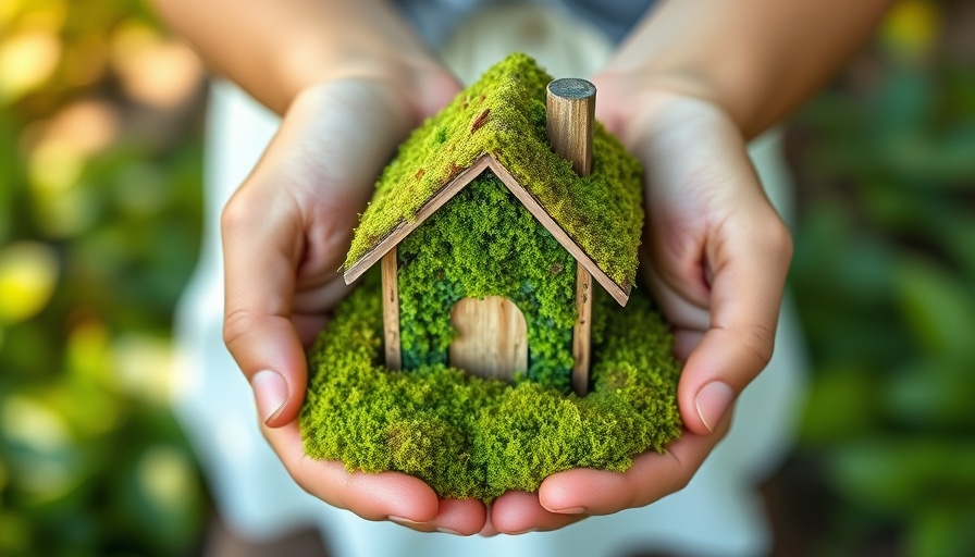 Eco-friendly living symbol with moss house, slim omgaan met energie.