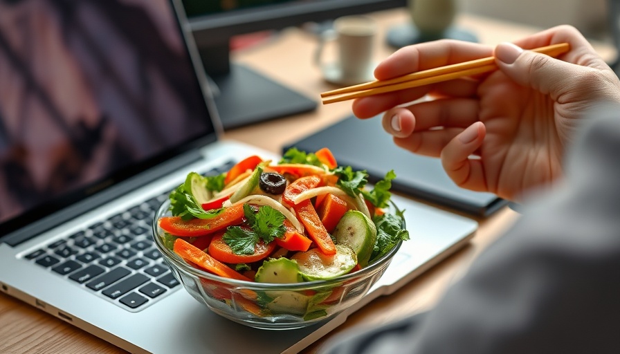 Person enjoying a salad at work for a healthier work-life balance.