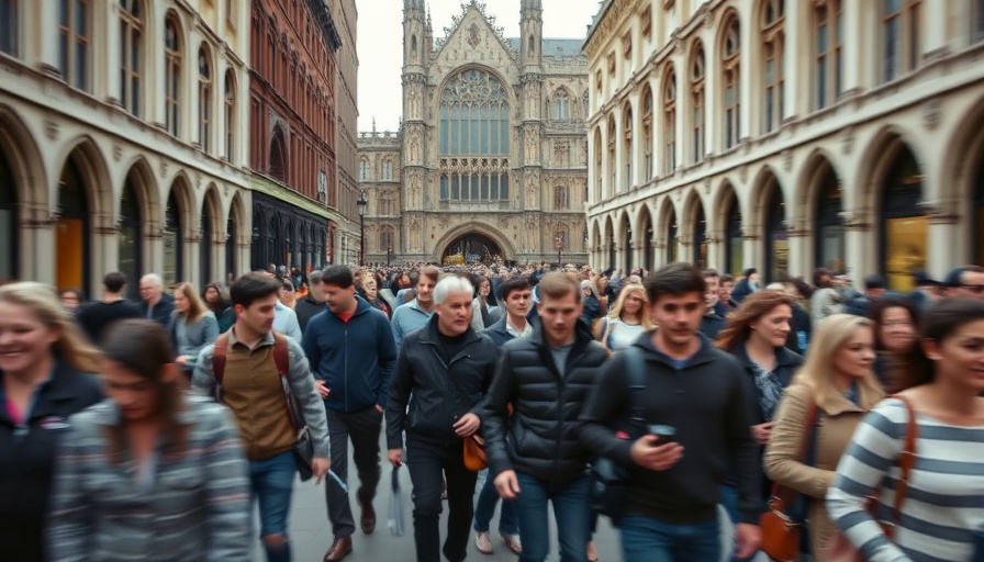 Blurred crowd near British architecture symbolizing future of the British welfare system.