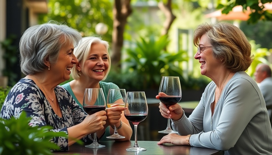 Middle-aged women enjoying wine, discussing does alcohol impact cholesterol levels.