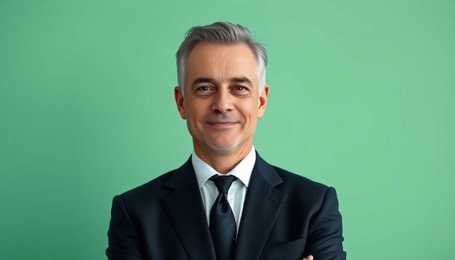 Confident middle-aged man with subtle smile in a suit, light green background.