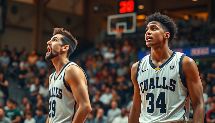 College basketball players in action during a game, capturing intensity.