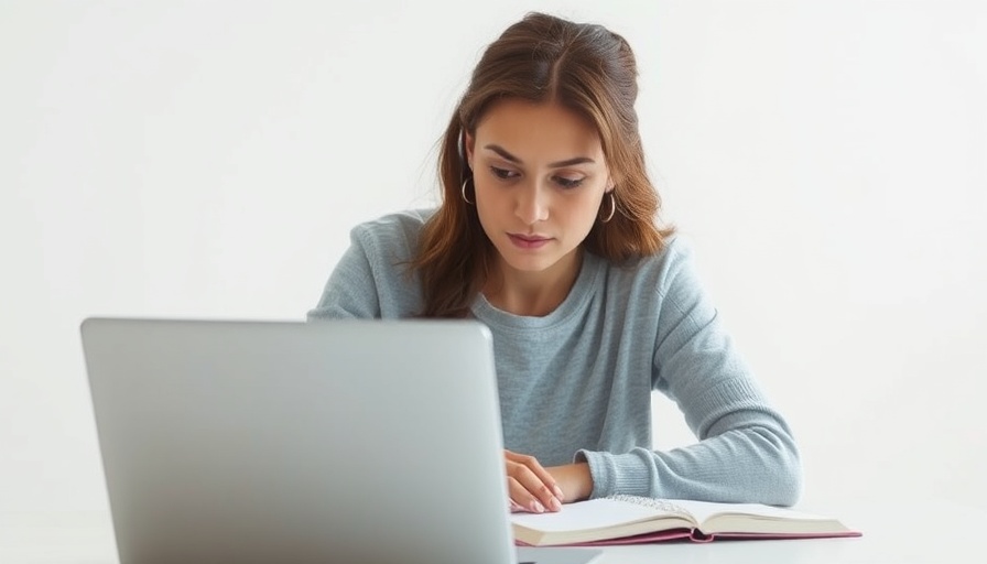 Focused woman using ChatGPT on laptop for productivity in workspace