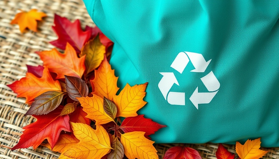 Eco-friendly recycling bag surrounded by autumn leaves