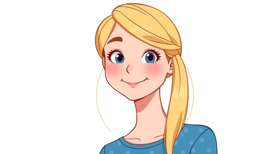 Digital illustration of a smiling woman in a blue shirt.