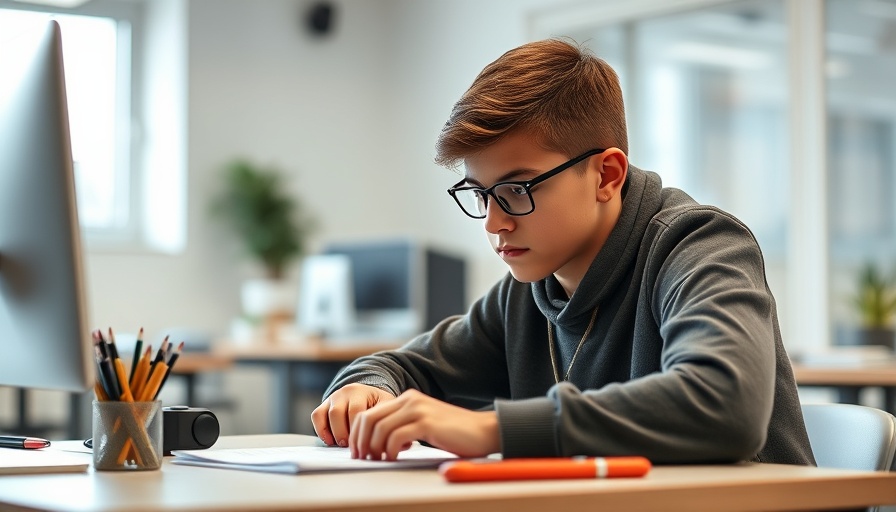 Focused student using educational tools with laptop and books.