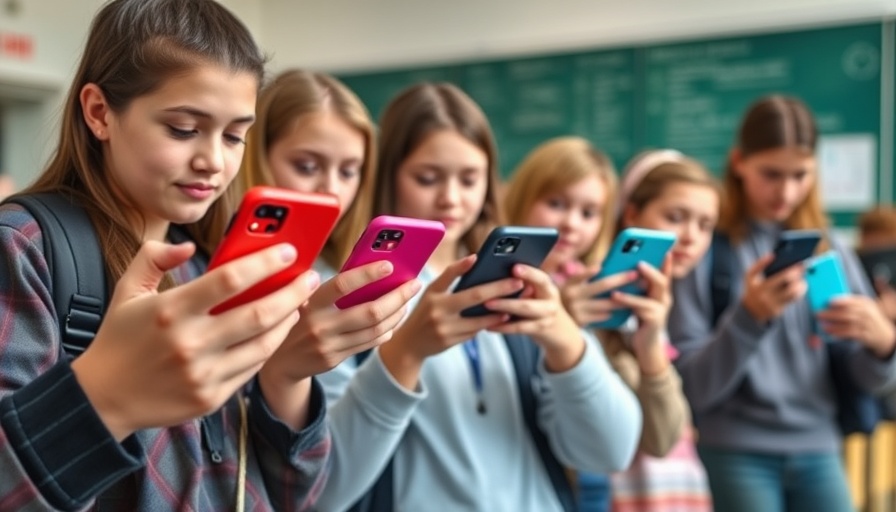 Students using smartphones, highlighting phone-free school policies.