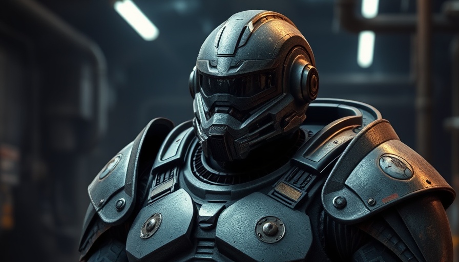 Futuristic power armor helmet, Fallout projects in development setting.
