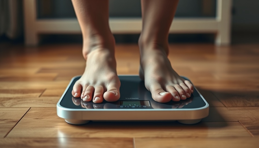 Close-up of feet on a digital scale highlighting hormones and weight loss.