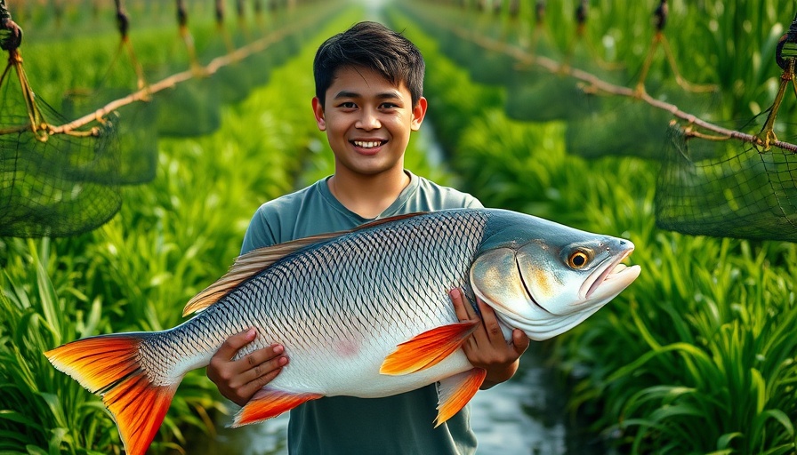 Young man holding fish at fish farm, related to Oracle for Business Growth.