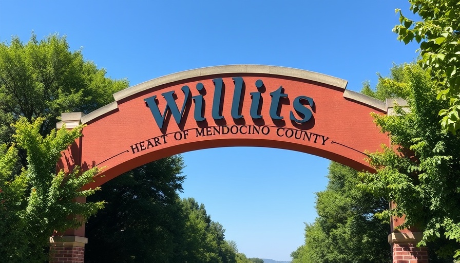 Willits sign under blue sky, showcasing Mendocino County.