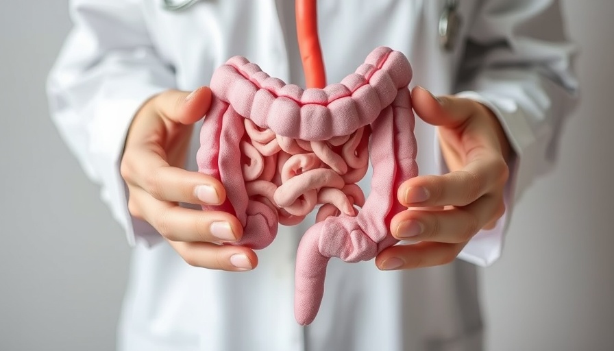 Colorful paper intestine model held hands illustrating health concept.