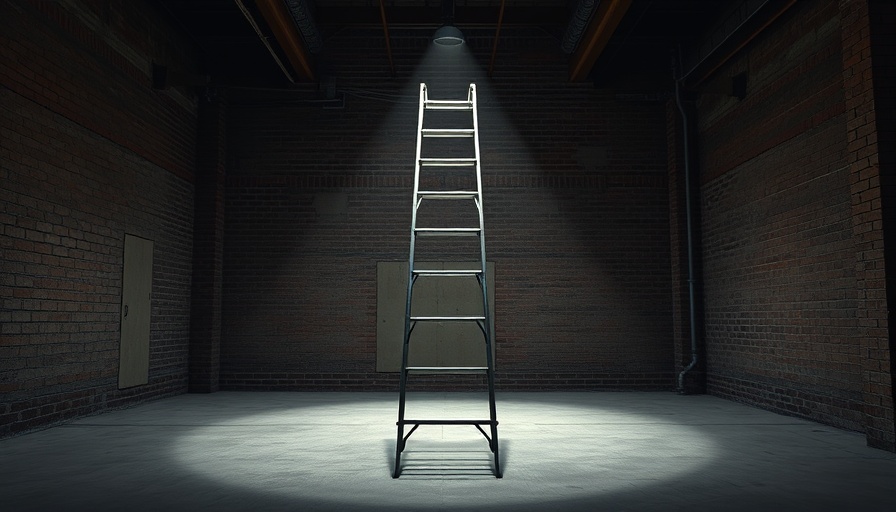 Metal ladder in dimly lit setting highlighting employer liability for workplace accidents.
