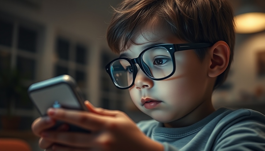 Young child staring at smartphone screen, illustrating screen time concerns