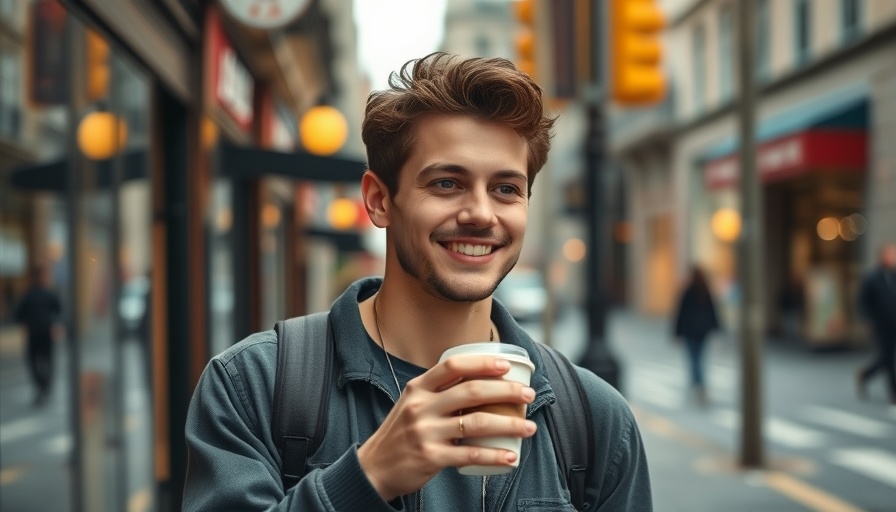 Casual young man holding coffee in urban setting, AI in Sports Analysis