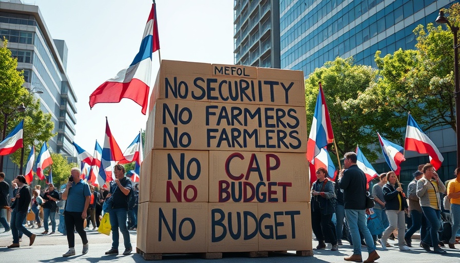 Copa-Cogeca protest against CAP budget cuts with large sign.