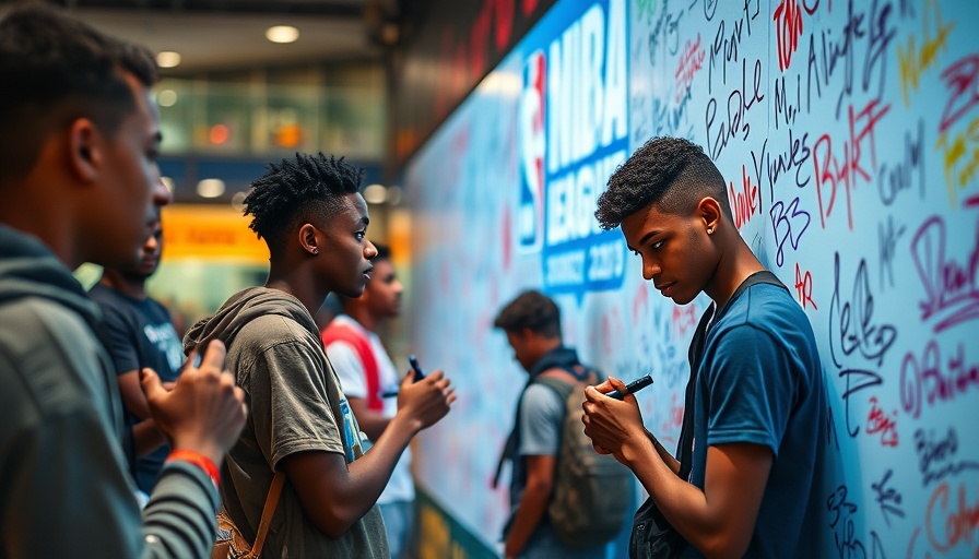 Community engagement at NBA Summer League with vibrant wall of signatures.