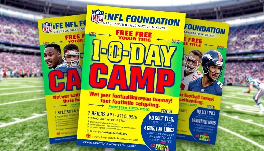 Flyer for NFL Flag Football Camp in South Side with details and images of retired players.