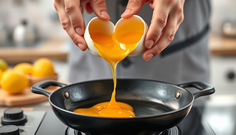 Frequent egg consumption benefits for families illustrated by hands frying eggs in a modern kitchen.