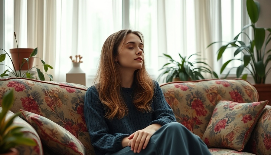 Gen Z woman reflecting on mental health in cozy setting.