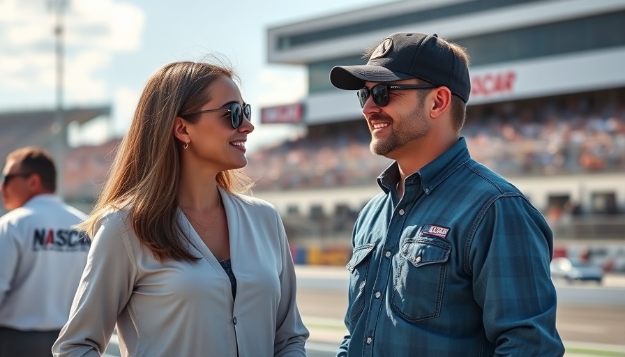 Two figures casually speaking at a NASCAR event