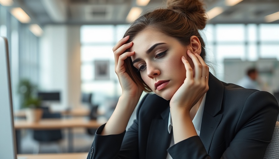 Quiet cracking: Tired woman in office resting her head on hand.