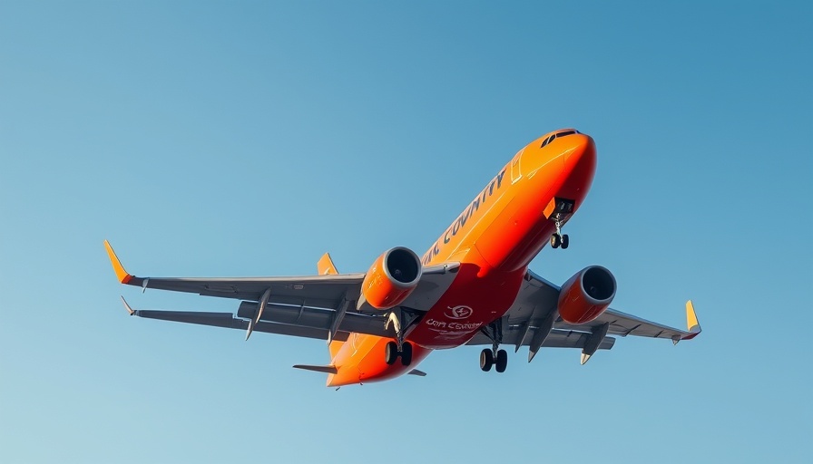 Sun Country Airlines plane flying against a clear sky.