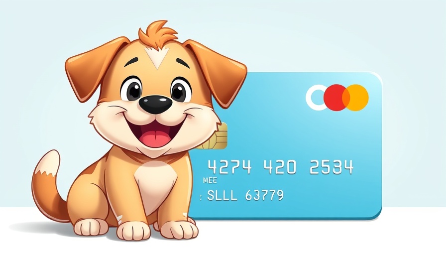 Cartoon cat and dog with credit card - Nibbles Pet Rewards Credit Card.