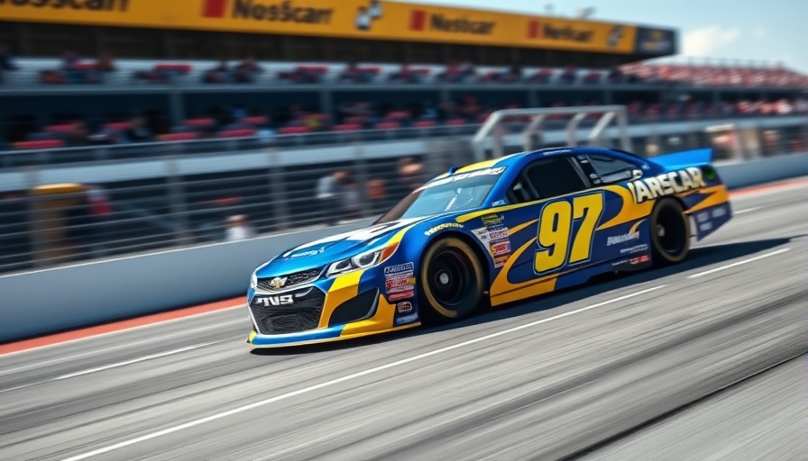 Vibrant NASCAR car racing, associated with penalty for loose wheel