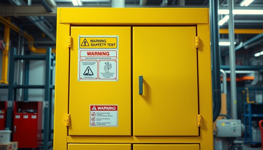 Yellow safety cabinet to prevent battery fires at work.