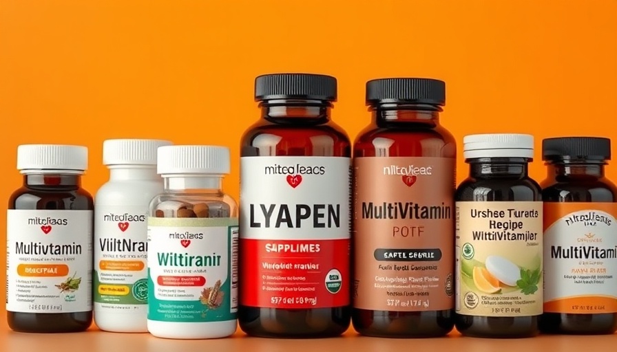 Assorted multivitamin bottles against a soft orange background.