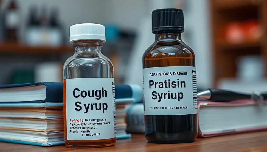 Cough syrup and Parkinson's disease research depiction.