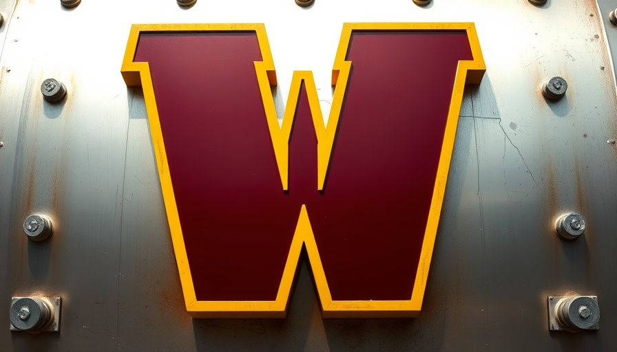 Washington NFL team name change sign with maroon W and yellow outline.