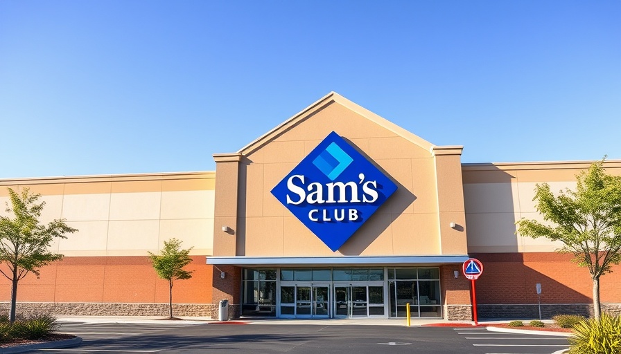 Sam's Club store entrance with logo under a clear blue sky.