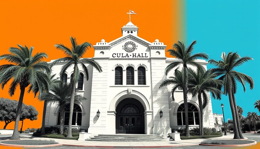 Chula Vista City Hall with tropical ambiance, pop art style