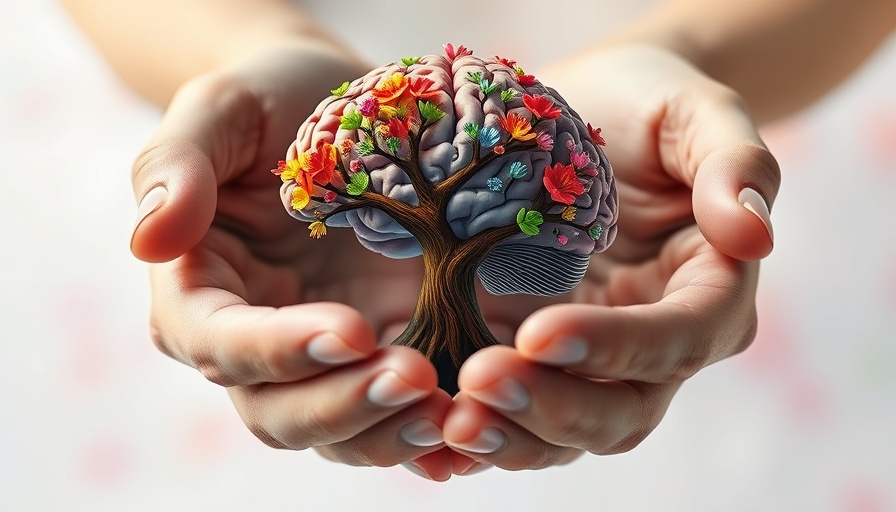 Stylized head with brain as a tree in hands, Mental Health System Challenges.