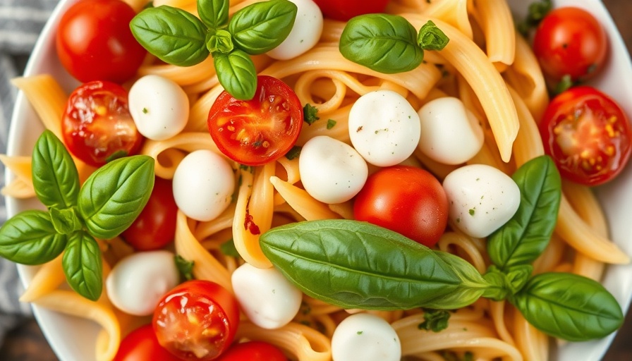 Colorful pasta salad highlighting the nutritional value of fresh ingredients.