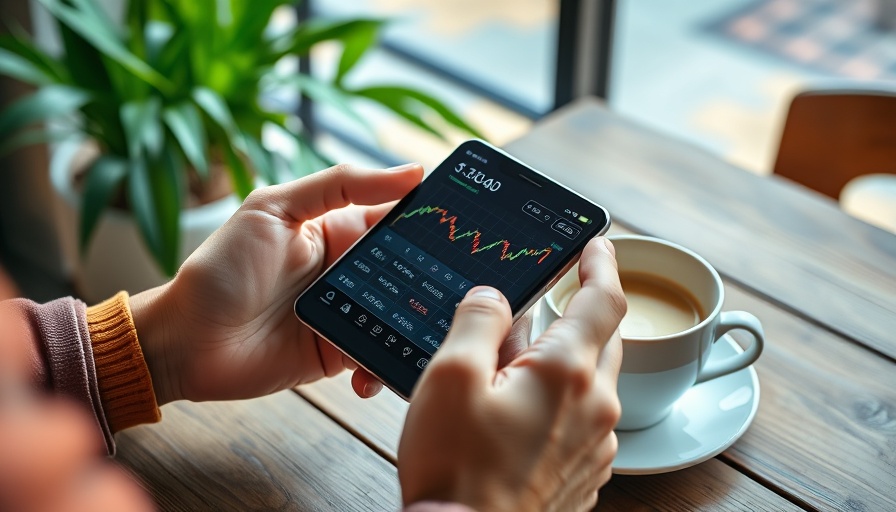 Sustainable investing benefits: person checks stock data amid greenery.