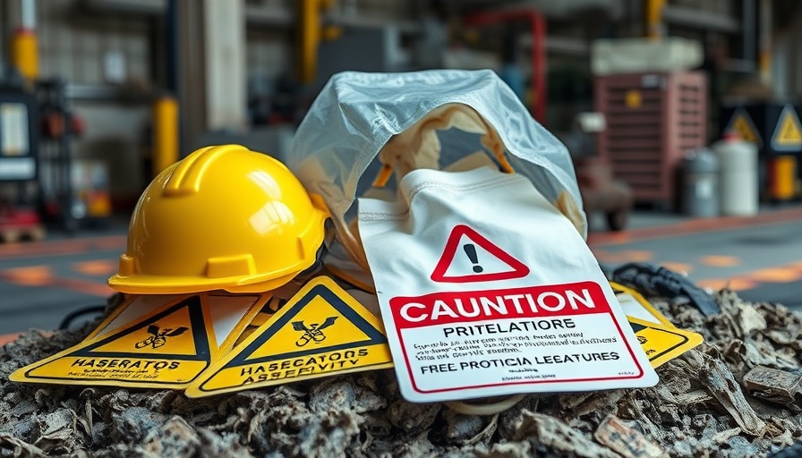 Protective gear with asbestos warning labels highlighting safety precautions.