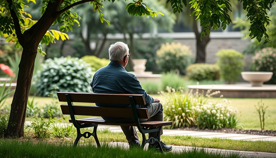 Elderly man in a garden, reflecting alone. Wachttijden geestelijke gezondheidszorg ouderen.