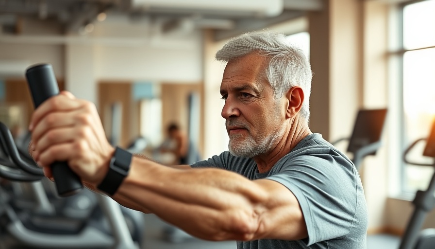 Older adult participating in Hyrox fitness trend, emphasizing focus and endurance.