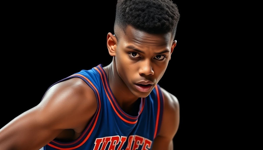 Focused basketball player in blue and orange uniform, Nikola Topic NBA Basketball.
