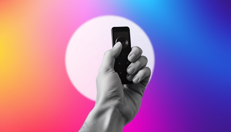 Monochromatic hand with remote against colorful background, screen time limits for children.