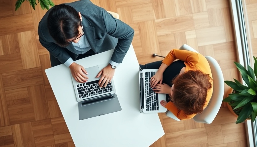 Overhead view of colleagues working on laptops, depicting 4-day workweek benefits.