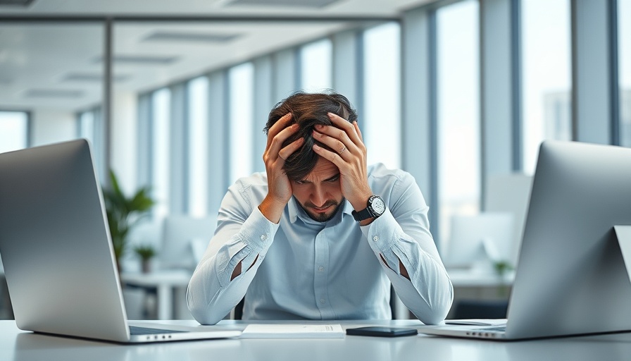 Stressed worker experiencing anxiety at desk, symbolizing mental health.