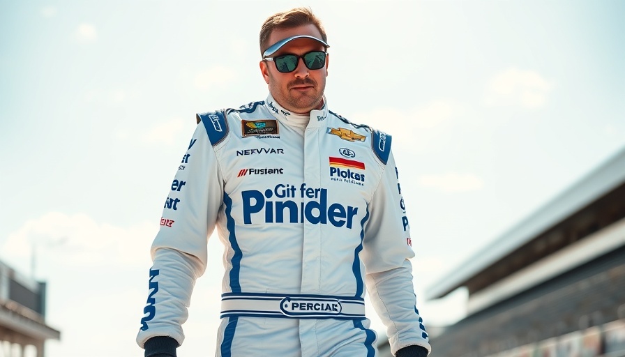 Race car driver in a white and blue suit, NASCAR setting