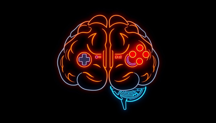 Illustration of brain with gaming icons for gaming addiction