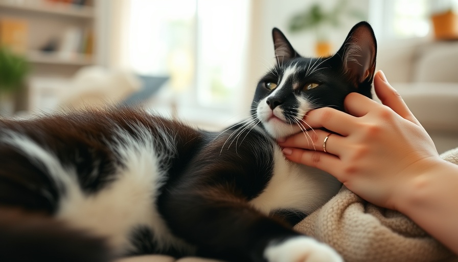 Content black and white cat lounging on lap, TrustedHousesitters travel hack for pet owners.